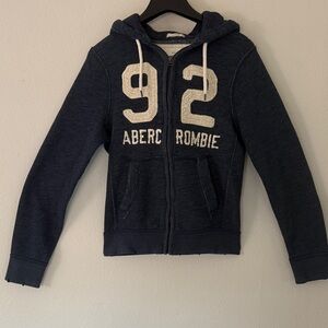 Vintage Women’s 92 Abercrombie & Fitch Dark Blue Zip-Up Hoodie